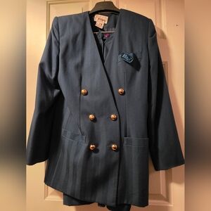 VINTAGE Green Double-Breasted Women's Blazer And Skirt